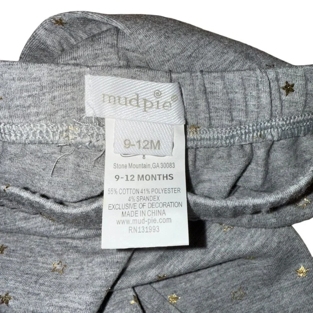 Mud Pie Leggings Gold Stars Grey Size 9-12 Months